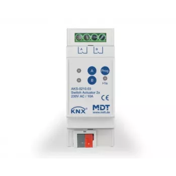 MDT KNX Switching Actuator 2-Fold, 2TE REG, 10A, 230V AC AKS-0210.03