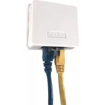 IT-BUDGET Cat.6A UTP surface-mounted network socket, 2 x RJ45, pure white, horizontal cable entry, PoE+ 90ITBDDAPE
