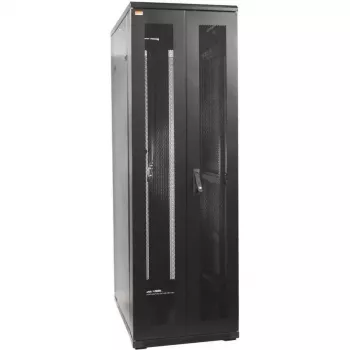 IT-BUDGET 42U 19 inch Server Rack Cabinet Complete Set 600x800mm Perforated Double Doors 4 Active Fans PDU Shelves Flatpack Black 90ITB19SRK4268DTS
