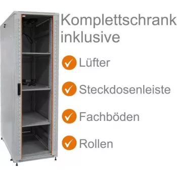 IT-BUDGET 19 inch Network Cabinet SRK Complete Set 38U 600x600mm Glass/Solid Door 4 Fans PDU Shelves Flatpack Light Grey 90ITB19SRK3866GG