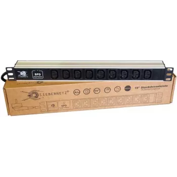 Liebernetz 19 inch 1U Rackmount PDU, 9x C13 Sockets, Surge Protection, Aluminium, Black/Silver (90LNSDL199KKSP)