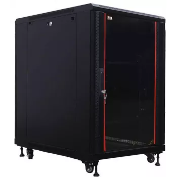 IT-BUDGET 19 inch Network Cabinet SRK - 18U - 600x1000 mm - Glass/Steel Door - Pre-Assembled - Black (99ITB19SRK18610GSNM)