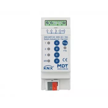 MDT AKK-04FC.03 KNX Fan Coil Actuator, 4 Switching Outputs, 16A, 230VAC, 2 TE, 70µF, 10 ECG