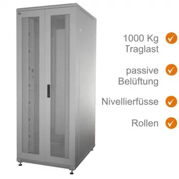 IT-BUDGET 19 inch Server Rack SRK - 42U - WxD 800x1000 mm - Perforated Double Doors Front + Rear - Cable Management - Assembled - Light Grey (99ITB19SRK42810DTGNM)