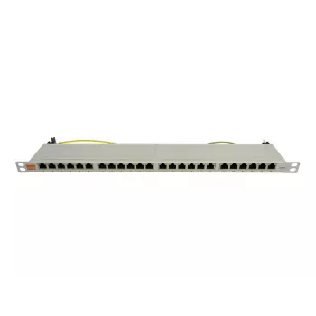IT-BUDGET 19 inch Super-Slim 0.5U Fully Shielded Cat.6A 24-Port PoE++ Patch Panel, Light Grey 90ITBPP6A05G
