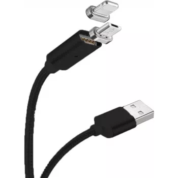 CYOO Magnetic USB Charging and Data Cable – 2-in-1 Micro USB & Lightning to USB – 1m – Black
