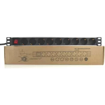 Liebernetz 19 inch 9-Way Schuko PDU with switch, aluminium, black 90LNSDL199SS