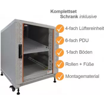 IT-BUDGET 19 inch Server Rack SRK Complete Set - 12U - 600x1000 mm - Glass/Steel Door - 4 Active Fans - PDU - Shelves - Assembled - Light Grey 99ITB19SRK12610GGM
