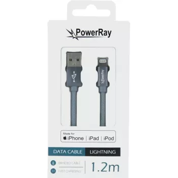 PowerRay USB to Lightning MFi Braided Cable 1.2m Textile Grey PR-DCUL120TGY