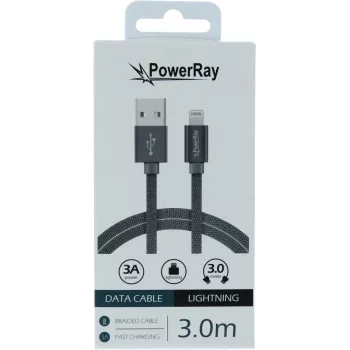 PowerRay USB to Lightning Data & Charging Cable 3m Textile Grey PR-DCUL300TGY