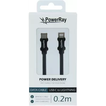 PowerRay PR-DCCL020TBK USB-C to Lightning Data Cable, 0.2 m, Fabric Black, Blister