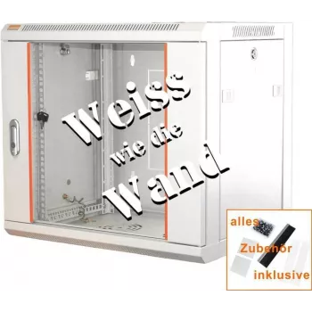 IT-BUDGET 19 inch Network Cabinet SWA - 12U - 570x450 mm - Glass Door - Removable Side Panels - Wall/Floor Mounting - Accessory Kit - Pure White 90ITB19WS12645GW