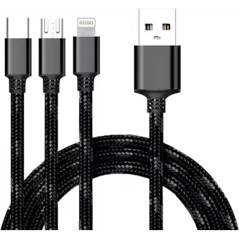 CYOO 3-in-1 USB Charging and Data Cable – Micro USB, USB-C, Lightning – Black