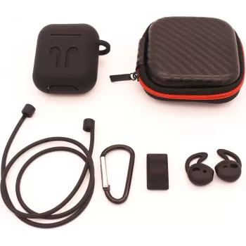 CYOO 6-in-1 Silicone Case with Accessories - Black - Apple AirPods Case Sleeve (CY120795)
