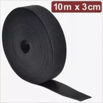 Quadrios 24CA308 Hook-and-Loop Tape, 10 m x 3 cm, Black, Self-Gripping, Cuttable, for Cable Bundling