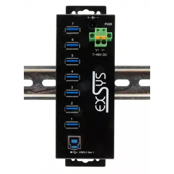 EXSYS USB 3.2 Gen1 7-Port Industrial Hub with DIN Rail Kit and 15kV ESD Protection (EX-1187HMVS-2)