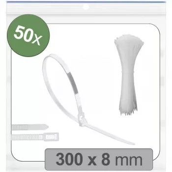 Quadrios 25CA713 Releasable Cable Tie 300 x 8 mm White UV-stabilised 50-Pack
