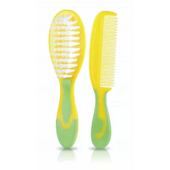 Kidsme Baby Hairbrush and Comb Set – Soft Bristles, BPA-Free, Ergonomic, White/Grey