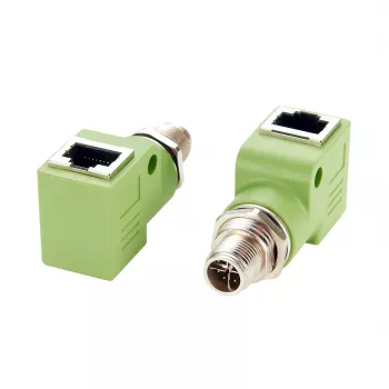 EXSYS M12 X-Coded 8-Pin Plug to RJ45 Socket 90° Industrial Ethernet Adapter, 10Gbps, IP67, Shielded EX-49542