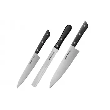 SAMURA Harakiri 3-piece Kitchen Knife Set, Black Handle