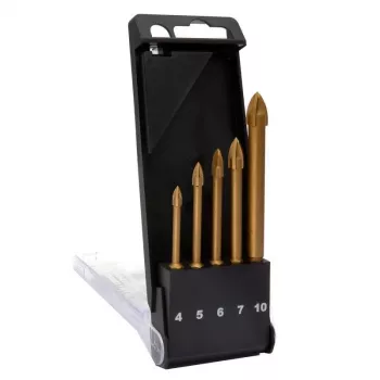 C.K Tools T3059 Glass Drill Bit Set, 5-Piece (4-10 mm), Tungsten Carbide Tip, for Glass, Tiles, Ceramics, Porcelain, Mirrors