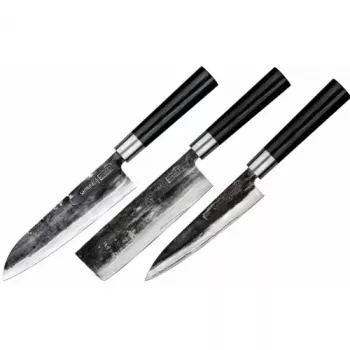 SAMURA SP5-0220 3-Piece Kitchen Knife Set, AUS-8 Stainless Steel Blades, Black ABS Handles, Paring, All-Purpose and Chef's Knife