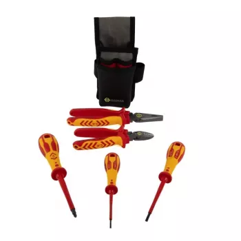 C.K T5980 Essential Tool Set, VDE 1000 V, with Magma Belt Bag, CombiCutter3 160 mm, Combination Pliers 185 mm and 3 Dextro VDE Screwdrivers