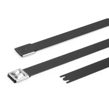 HellermannTyton MBT14XHFC-SS316/SP-BK Stainless Steel Cable Tie, Ball Lock, Black Polyester Coated, 360mm x 7.9mm, UV-Stabilised, 1 Piece 111-00299