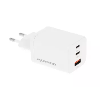 MOVANO GaN 65W 2x USB-C PD + USB-A charger (white)