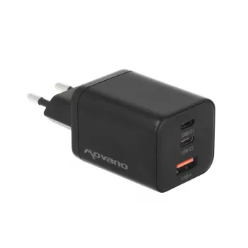 MOVANO GaN 65W 2x USB-C PD + USB-A Charger (Black)