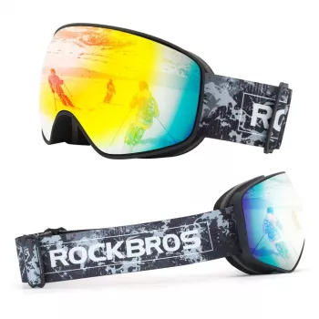 Rockbros SP284 Children's Ski Goggles Anti-Fog UV400 Grey Lens Red Mirror Black