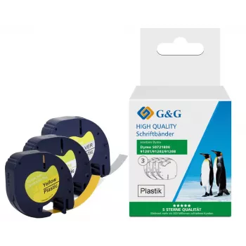 G&G TD-RL-D-91201/2/8-3P Label Tape Set, 12 mm, 3-Pack (White, Yellow, Silver on Black), Compatible with DYMO D1