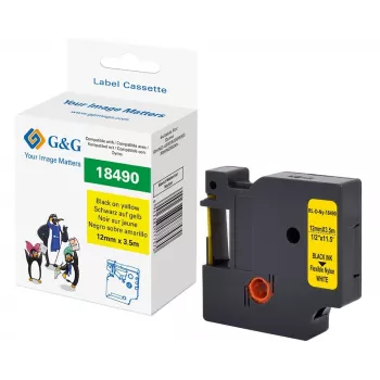 G&G Polyamide Label Tape 12mm x 3.5m Yellow/Black for Dymo Rhino RL-D-Ny-18490-BK/YE-12MM*3.5M