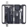 HOTO QWSGJ002 12-in-1 Household Hand Tool Set with Ratchet Screwdriver, Claw Hammer, Pliers, Wrench, Tape Measure, Utility Knife, Voltage Tester, Insulating Tape in ABS Case HTT0018GL