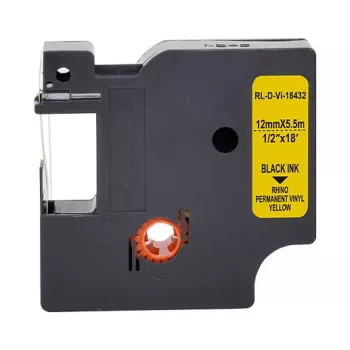 G&G Vinyl Label Tape 12mm x 5.5m Black on Yellow for Dymo Rhino 18432 RL-D-Vi-18432-BK/YE-12MM*5.5M