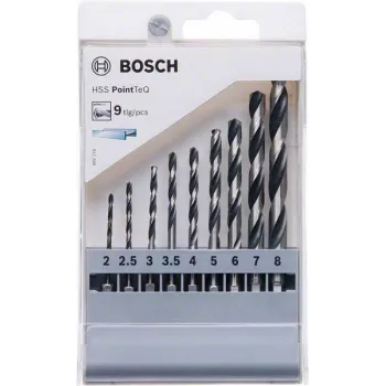 Bosch HSS PointTeQ Metal Drill Bit Set, 9-Piece, 2-10 mm, Twist Drill Bits 2607002826