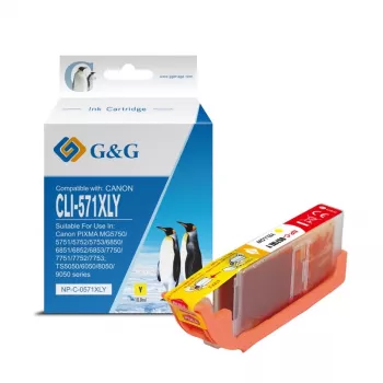 G&G XL Yellow Ink Cartridge Compatible with Canon CLI-571XLY (13859)