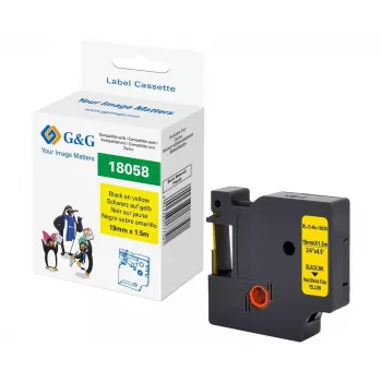 G&G Polyolefin Labelling Tape Yellow/Black 19mm x 1.5m RL-D-Hs-18058-BK/YE-19MM*1.5M