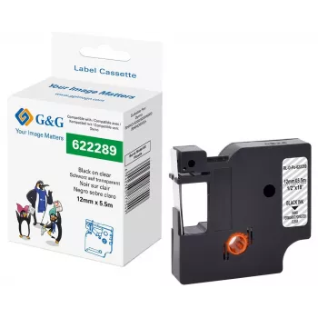G&G Polyester Label Tape Cartridge, Transparent with Black Print, 12 mm x 5.5 m, for Dymo D1 RL-D-Po-622289-BK/CL-12MM*5.5M