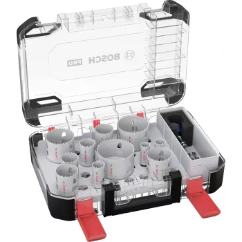 Bosch 2608594426 Progressor for Wood and Metal 11-Piece Hole Saw Set (20-76 mm) with Power Change Adapters and Pilot Drills