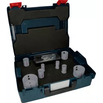 Bosch Progressor for Wood and Metal Hole Saw Set, 7-Piece, 20-114 mm Diameter, Power Change Arbor, HSS Bi-Metal, with Case 2608594431