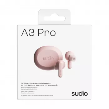 Sudio A3 Pro True Wireless Bluetooth Earphones with Active Noise Cancellation, Pink A1PROPNK