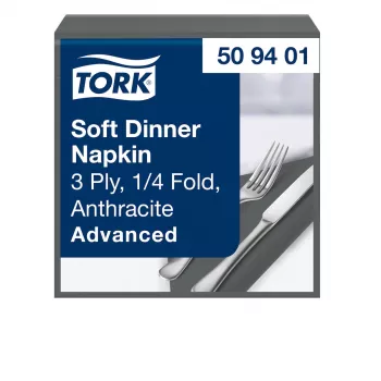 TORK Soft Dinner Advanced Anthracite 3-Ply Napkins 39 x 39.5 cm, 100 Pieces (509401)