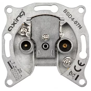 AXING BSD 4-07N Multimedia Antenna Socket, Loop-Through Socket, 3 Outputs: TV, Radio, Data, Flush-Mounted, Zinc Die-Cast BSD00407N
