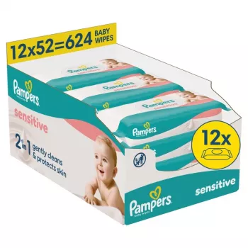 Pampers Sensitive baby wipes, 12 packs, 624 wipes