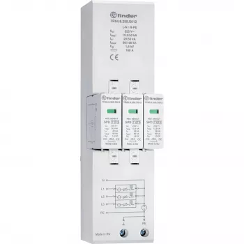 Finder 7P.04.8.255.S012 Type 1+2 Combined Surge Arrester for 3-Phase TN-S and TT Systems, 4-Pole, 255 V AC