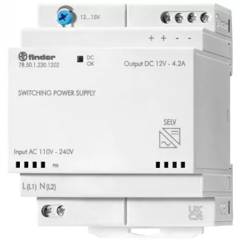 Finder 78.50.1.230.1202 DIN Rail Power Supply 12 V DC 4.6 A 50 W
