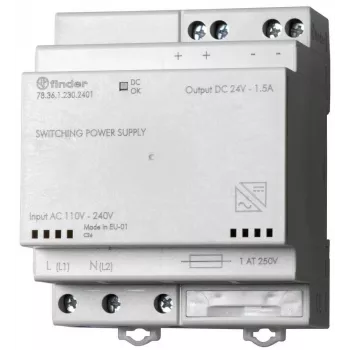 Finder 78.36.1.230.2402 Switching Power Supply 36W 24V DC 1.5A DIN Rail