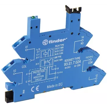 Finder relay socket 93.51.8.240, spring-cage terminals, DIN rail, blue, for 34.51/34.81