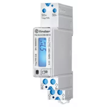 Finder 7M.24.8.230.0010 Single-Phase Energy Meter MID, Direct Connection, 100 A, Class B, DIN Rail, S0 Pulse Output